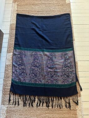 Navy Paisley Fringe Shawl Scarf/Wrap Pashmina